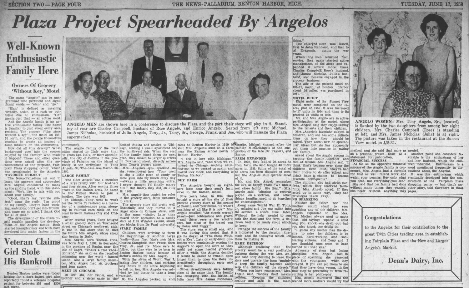 Angelos Sunset View Motel - June 1958 Article On Family